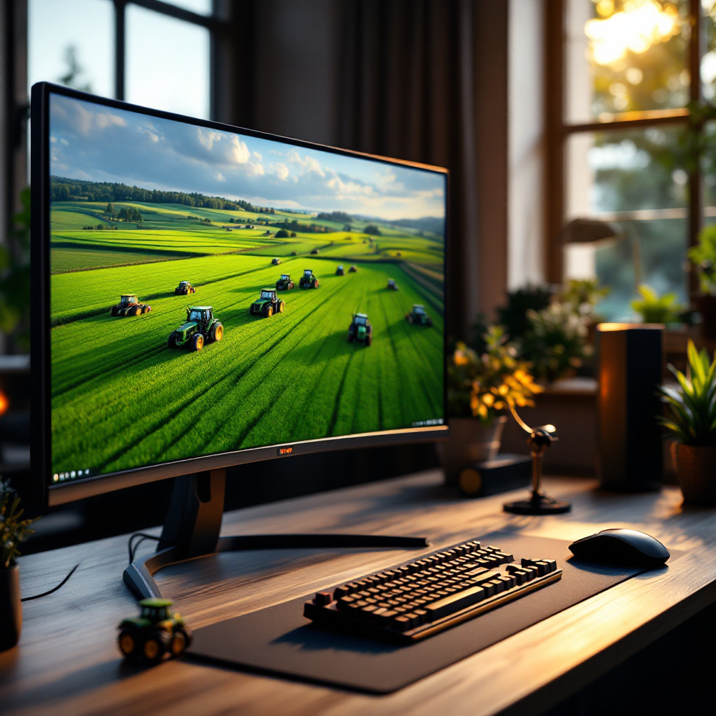 Gaming-PC zeigt eines der besten Landwirtschaftsspiele für PC auf dem Bildschirm