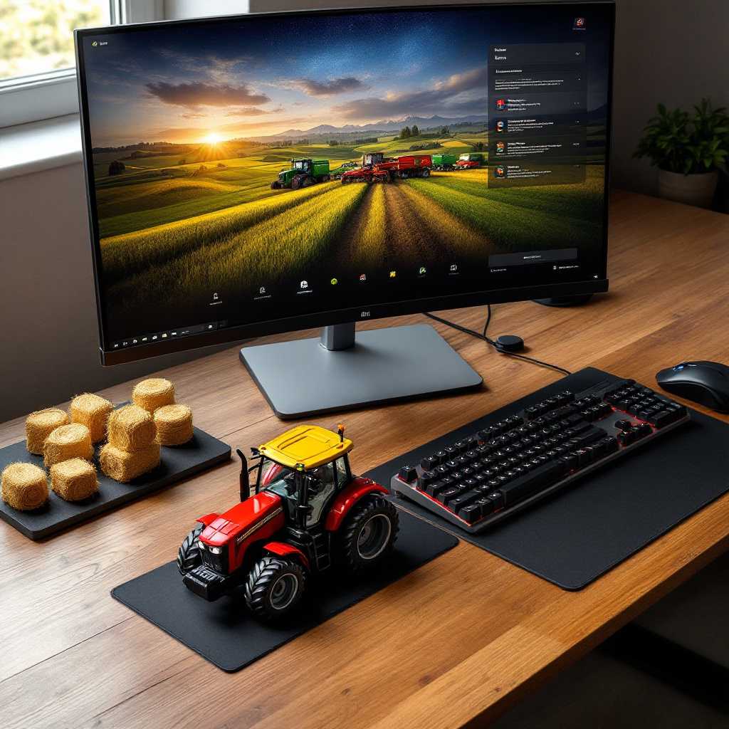 Mods installieren Landwirtschafts Simulator Anleitung am PC mit Gaming-Setup und Traktor-Modell