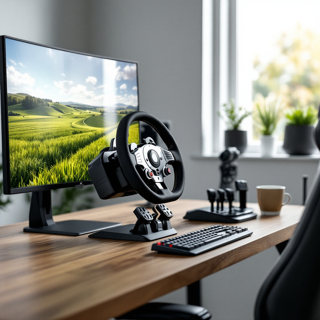 Welches Lenkrad für Landwirtschafts Simulator – Gaming-Lenkrad mit Pedalen am Schreibtisch